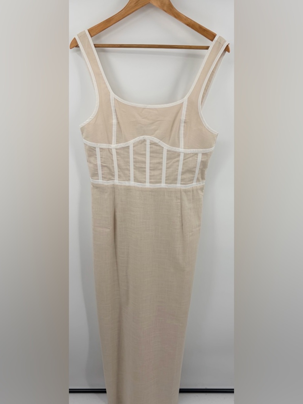 Sabo Ricardo stone tan midi dress womens L NWT milkmaid nautical vacation resort